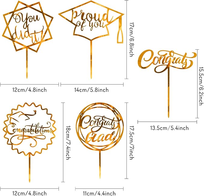 Whaline Graduation Cake Topper Gold Acrylic Cake Topper Congrats Grad You Did It Congratulations 5 Design Table Centerpiece Sticks Grad Party Food Appetizer Picks for Cakes Decor Supplies, 10pcs | Congrats Grad, 5 Design, You Did It Congratulations, Ta...