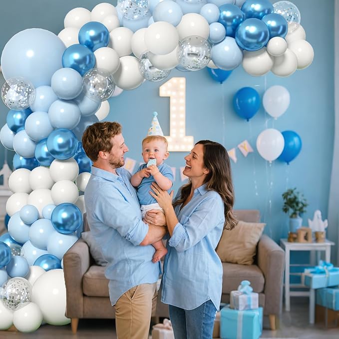 Blue Balloons Garland Arch kit, Blue White Silver Winter Balloon Arch Kit for Winter Wonderland Baby Shower Birthday Bridal Shower Wedding Snow Party Back to School Decorations