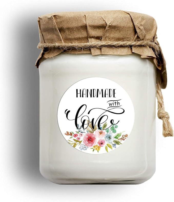 Floral Handmade Stickers, 1.4 Inch Round, 500 Labels per Roll (1 Roll), Adhesive Labels