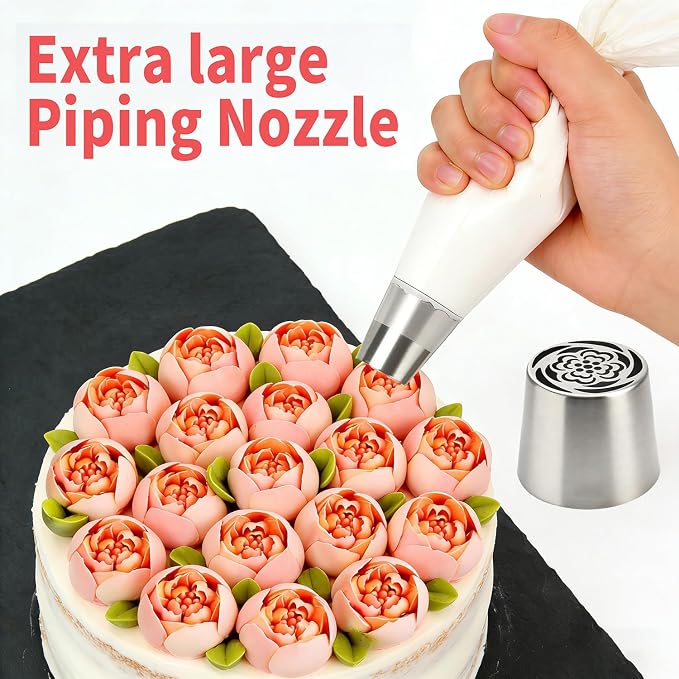 Extra Large Stainless Steel Russian Piping Tip, Floral Icing Nozzle for Cake Decorating, Pastry Cupcake Frosting Flower Decoration, Baking Supplies Kitchen Gadget XL44