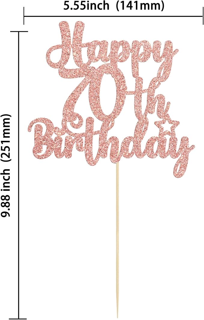 Gyufise 1Pc Happy 70th Birthday Cake Topper Glitter 70 & Fabulous Cheers to 70 Years 70th Birthday Cake Pick for Celebrating 70th Birthday Anniversary Party Cake Decorations Supplies Rose Gold