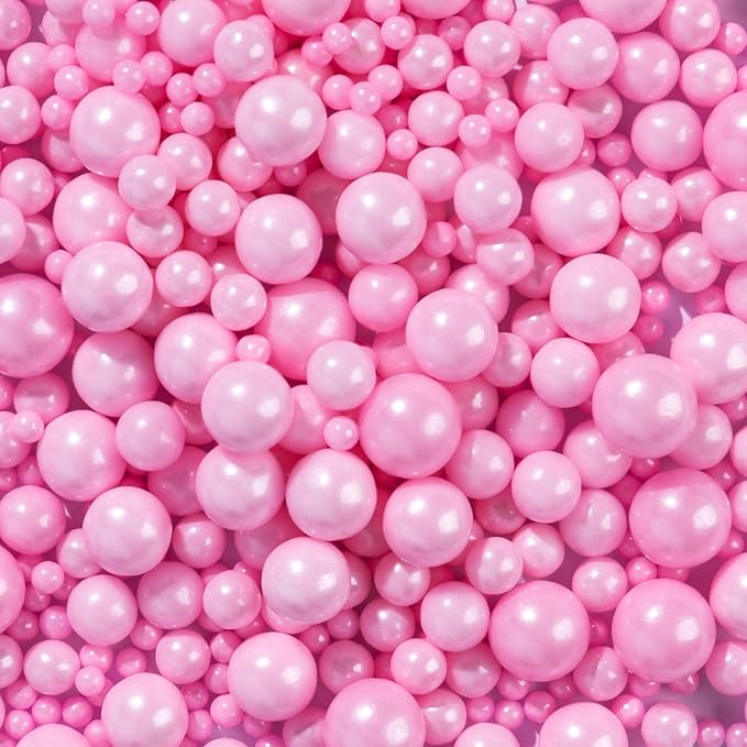 Pink Pearl Sprinkles for Cake Decorating,130g,Edible Sugar Pearls for Baking,Mix Size,Cake Topper,Cupcake Cookie Decorating,Ice Cream Dessert Decorations,Wedding Birthday Supplies