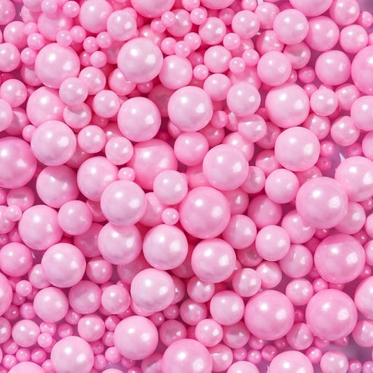 Pink Pearl Sprinkles for Cake Decorating,130g,Edible Sugar Pearls for Baking,Mix Size,Cake Topper,Cupcake Cookie Decorating,Ice Cream Dessert Decorations,Wedding Birthday Supplies