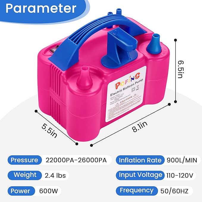 PCFING Balloon Pump Electric, Portable Balloons Inflator Blower Machine with Balloon Tie Tool & Dual Nozzle