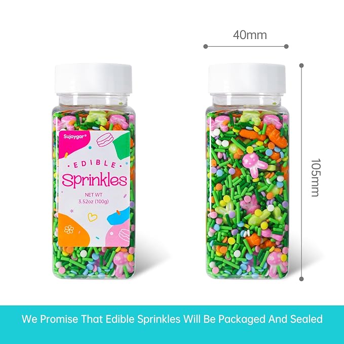Green Easter Sprinkles for Cake Decorations, 3.52oz Carrot Rabblit Sprinkles Edible for Cupcakes Topper for Cupcakes Topper Baking Cookies Easter Spring Party Supplies