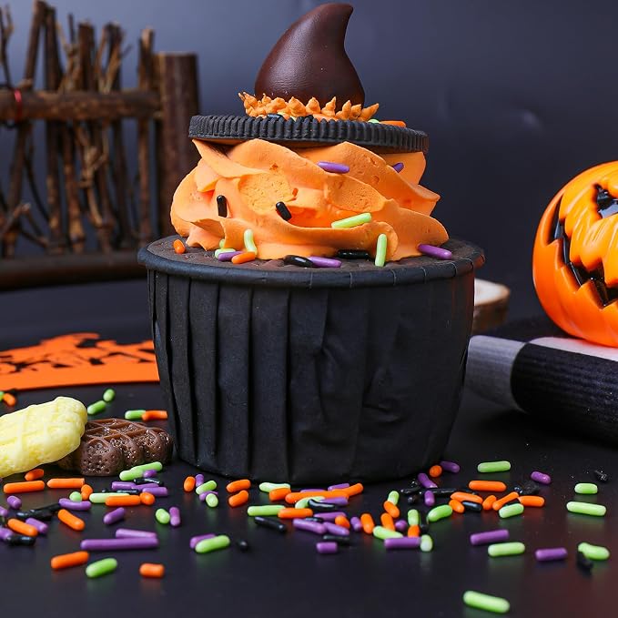 Halloween Jimmies Sprinkles - Black Orange Purple Green Jimmies Mix for Cake Decorating, Edible Cookie Cupcake Decorations for Halloween Baking & Party Treats