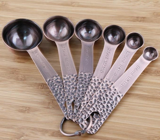 Measuring Spoons Set, Copper Measuring Spoons Set, Stainless Steel Measuring Spoons, Copper Plated Measuring Spoons, 6 Measurer Spoons (Copper-6spoons+1ring)