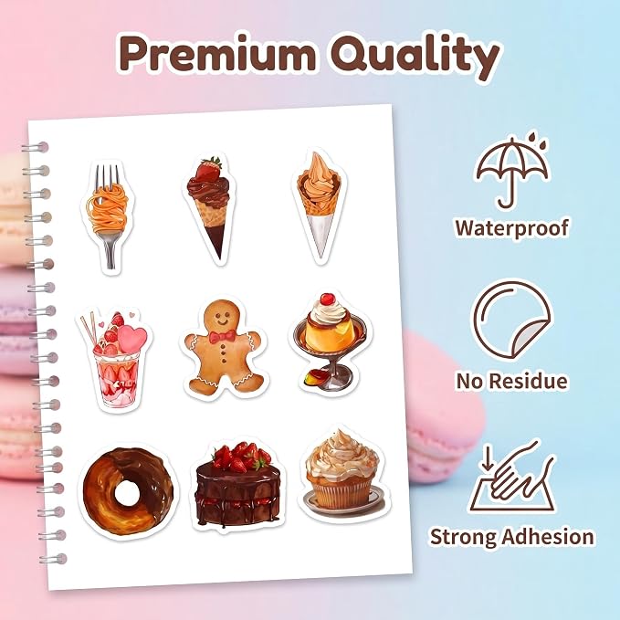 100PCS Baking Theme Sticker Pack by Beyond Normal Dessert Bakery Lover Waterproof Vinyl Decals for Planner Journal Scrapbook Water Bottle Cute Craft Accessories for Women Girls Adults