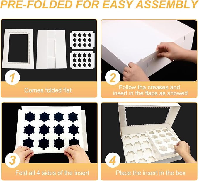 6 Pack White Mini Cupcake Boxes Holder for 24 Cupcakes, Food Grade Dessert Muffins Box Containers with Window and Inserts for Birthday Holiday Party Bakery Supplies