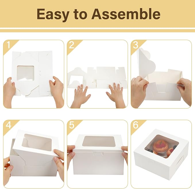 LotFancy 24pcs Bakery Boxes with Window, 6x6x3 Inches White Cookie Boxes | Durable, BPA Free, Pre-Folded, Suitable for Chocolate Strawberries, Macarons, Cookies, Cupcakes, Donuts, Muffins