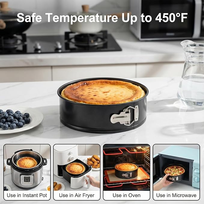 4 Pcs 6 Inch Springform Pan Set, Nonstick Round Cheesecake Pan with Removable Bottom, Baking Cake Mold with Stainless Steel Spring Buckles for Cheesecake, Pie, Pizza, Quiche, Black Bakeware