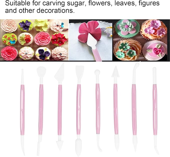 8PCS Carving Knife Baking Craft Tool Fondant Sculpting Tool Plastic Cake Decorating Pens Cake Decorating Kit Cutting Blade Pick Tool Cake Pastry Carving Cutter for Bakery (Pink OPP bag)
