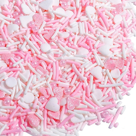 Pink Sprinkles Edible, 4.5oz Pink and White Heart Sprinkles for Baking, Valentines Sprinkles for Cupcake, Cookies and Ice Cream Toppings