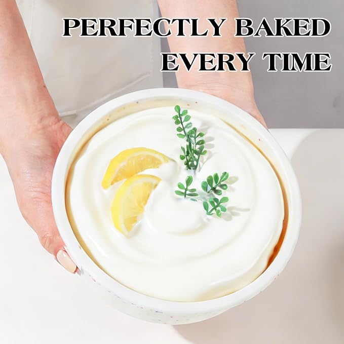 6 8 10 inch Silicone Round Cake Pans with Metal Reinforced Frame, Nonstick Layer Cake Molds for Baking, BPA Free Set of 3 (Cream)