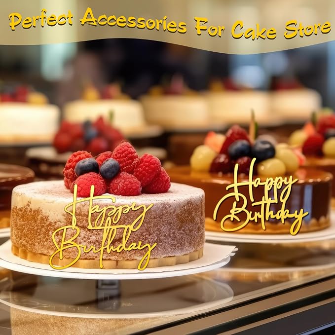 Barydat 24 Pieces Gold Happy Birthday Cake Toppers Mirror Acrylic Cupcake Topper Happy Birthday Sign for Cake Side Cupcake Decorations, 6 Styles