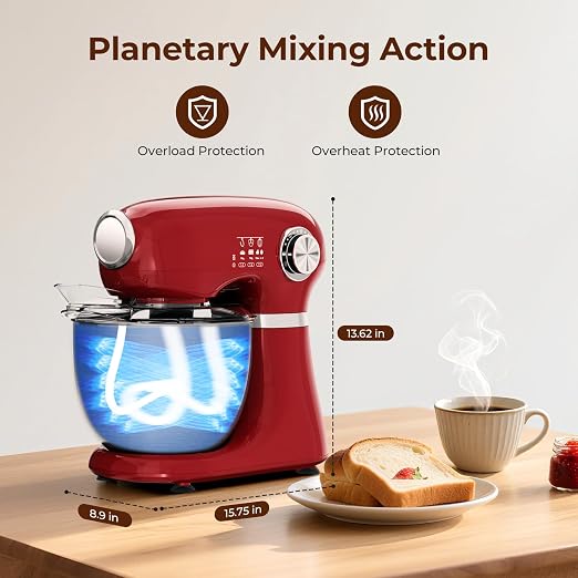 Electactic Stand Mixer With 12 Speed,5.3 Quart Electric Mixer With Tilt Head, Kitchen Mixer for Daily Use with Egg Whisk,Dough Hook,Flat Beater, RED