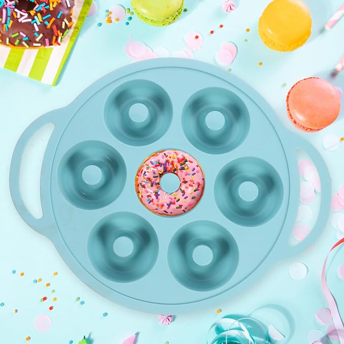 Silicone Donut Baking Pan 7-cavity Non-stick Reusable Mold Small Cake Making Tray for Kitchen Home Baking Nordic Green