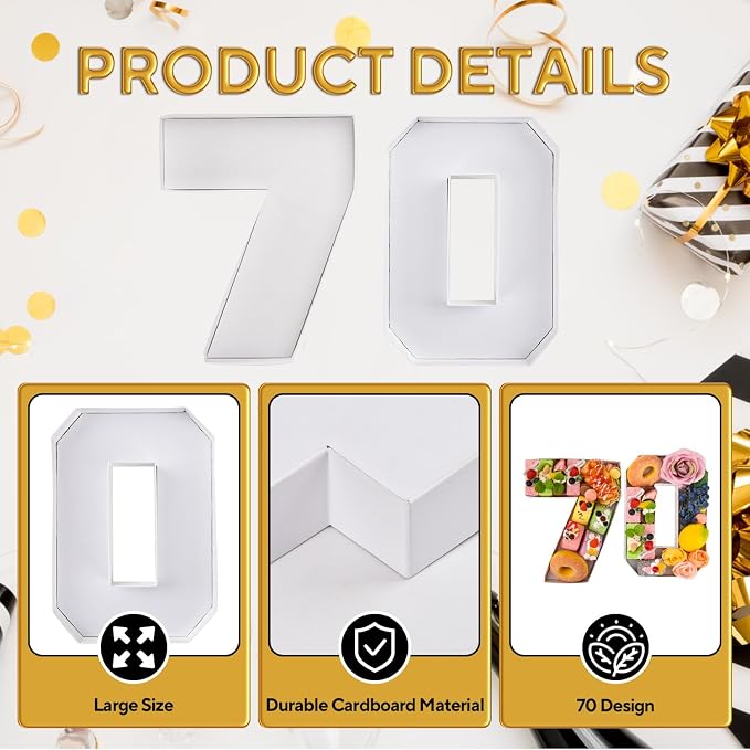 70 Set Cardboard Number for Charcuterie 10.2'' Fillable Tray Charcuterie Paper Box for 70th Birthday Anniversary Party Decorations Chocolate Candy Cupcake Container
