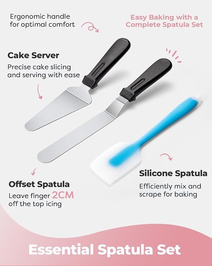 Kootek Aluminium Cake Turntable Set, Baking Tools with Revolving 12" Cake Stand for Decorating, 12.7" Offset Spatula, 3 Stainless Steel Frosting Icing Smoother, Cake Serve Cake Decorating Kit Supplies