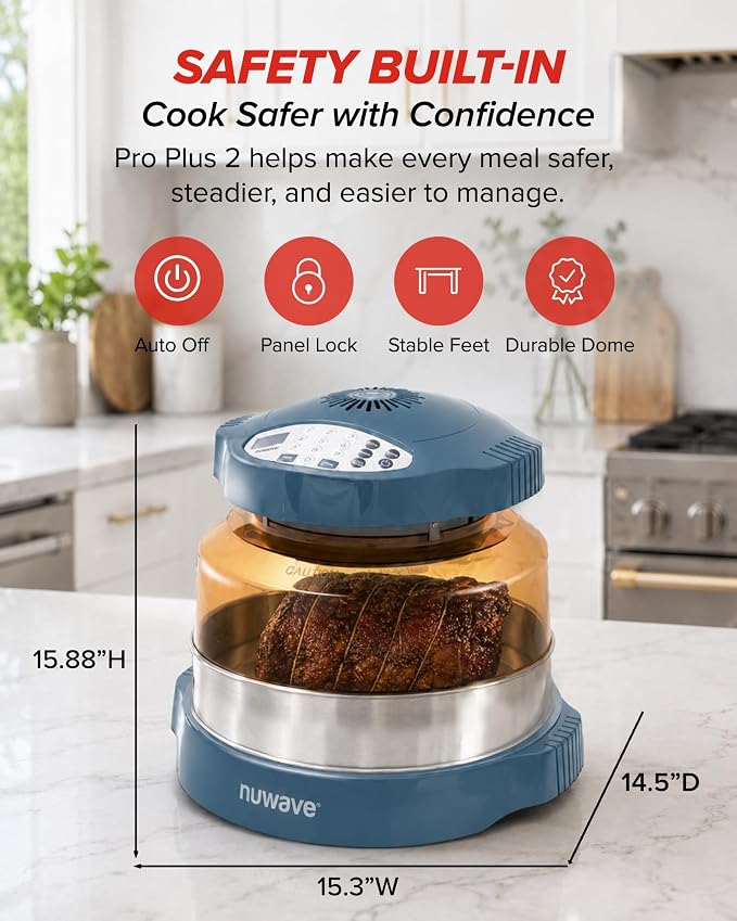 Nuwave Pro Plus 2 Countertop Infrared Oven with Stainless Steel Extender Ring, Triple Combo Cooking Power, Adjustable Temperature Control, Large Capacity Roaster, Air Fryer & Convection Oven, 20673V01
