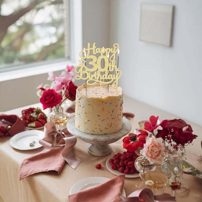 1 Pack Happy 30th Birthday Cake Topper Gold Glitter 30 & Fabulous Cheers to 30 Years Old 30th Birthday Cake Pick for Celebrating 30th Birthday Anniversary Party Cake Decorations Supplies