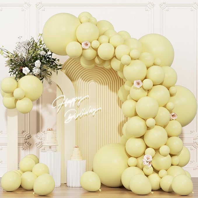104pcs Pastel Yellow Balloons Different Sizes 18 12 10 5 Inch, Matte Macaron Light Yellow Balloon Garland Arch Kit for Daisy Sunshine Baby Shower Gender Reveal Birthday Decorations