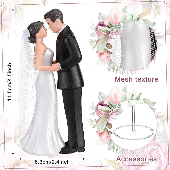Remerry 4.5" Wedding Bride and Groom Cake Topper Vintage Elegant Wedding Cake Topper Couple Figurine Novios Para Pastel for Engagement Romantic Funny Couple Statue Anniversary(Romantic Era,White)