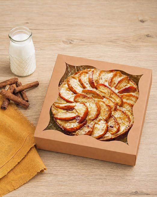 qiqee Auto-pop Up Brown Pie Boxes with Window 12"x 12"x 3" 120Packs Cookie Donut Bakery Box