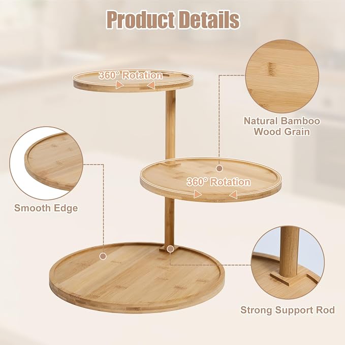 Cupcake Stand, Wood Cake Stand, Cupcake Display Stand, Wedding Cake Stands, Rotatable Bamboo Cupcake Stands for Party, 3 Tier Cupcake Stand, Cup Cake Tower Stand for Birthday Party Decoration