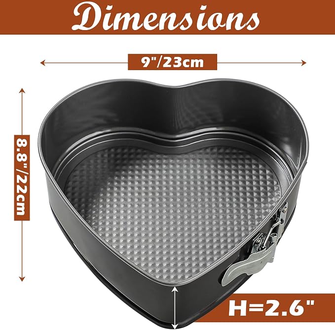 Webake 9in Heart Shaped Nonstick Springform Pan, Ideal for Cheesecakes, Quiches, Black