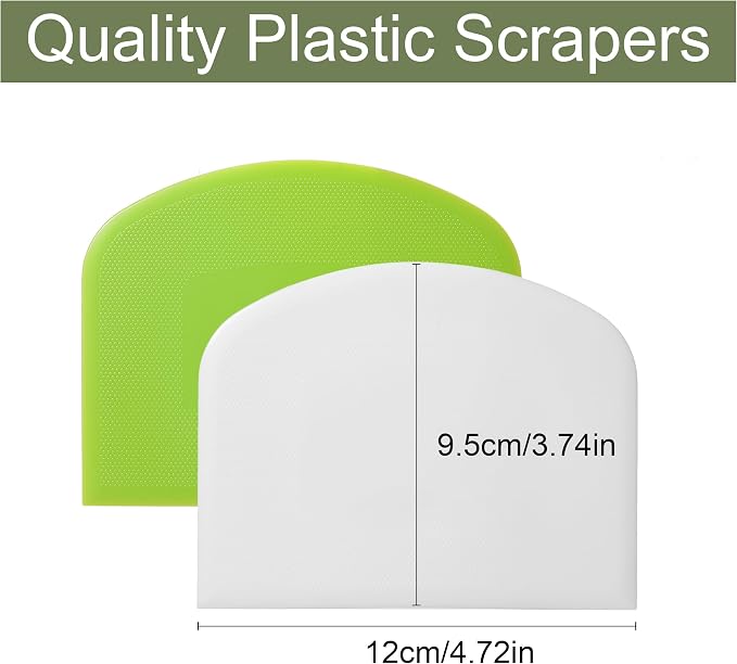 4 Pcs Dough Scraper，Bench Scraper,Multifunctional Kitchen Scraper Tool,for Bread Cake Dough Fondant Icing（White, Green）