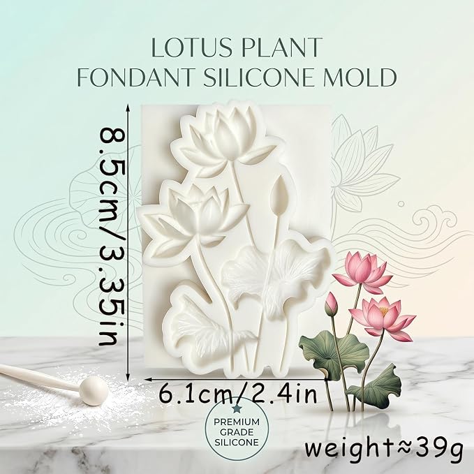 1Pc Lotus Flower Silicone Mold Water Lily Pad Fondant Mold for Cake Decorating, Chocolate, Candy, Flexible Gum Paste Pastry, Cupcake Toppers, Dessert Baking Tool Botanical Wedding