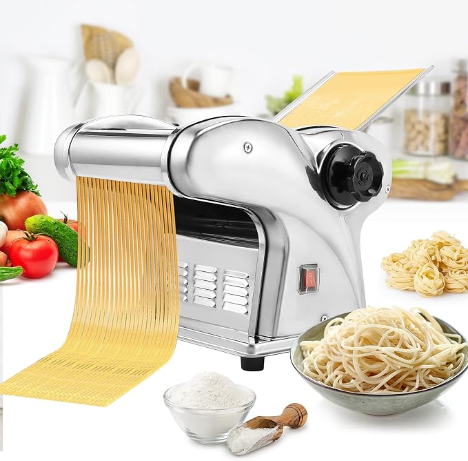 WICHEMI Electric Pasta Maker 3 IN1 Pasta Roller Automatic Noodle Maker 135W | Electric Pasta Maker Machine, Pasta Dough Roller, Food Grade Stainless Steel, Making 2.5mm Round Noodle, 4mm/9mm Flat Noodle