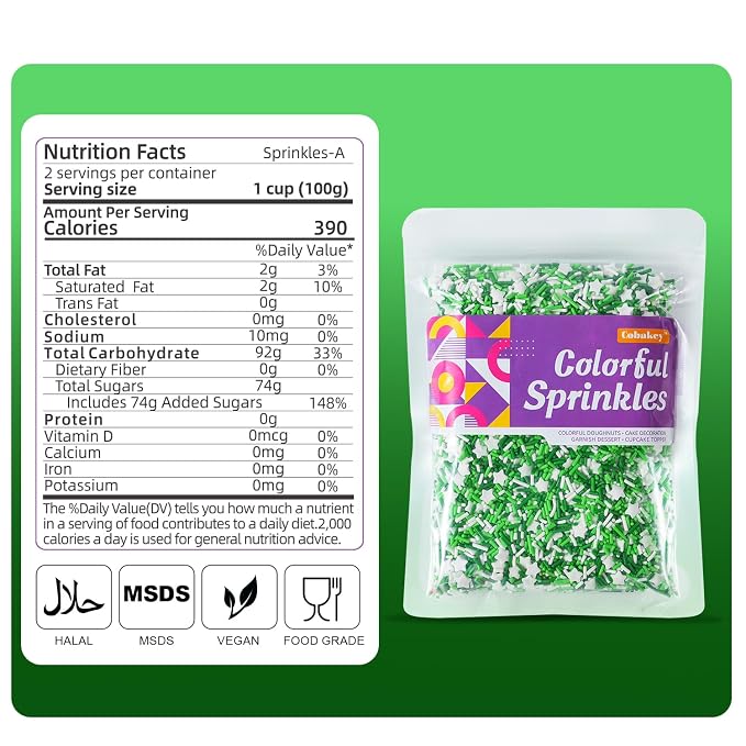 St Patrick's Day White and Green Jimmies Star Sprinkles - 7oz Edible Sprinkle Mix, Irish Themed Jimmy Sprinkles Toppers for Decorating Baking Cupcakes Cake Cookies Ice Creams Candy Irish Shamrock Party