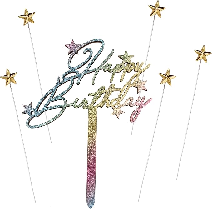 Happy Birthday Cake Topper Birthday Party Decorations Cupcake Toppers Decorations Supplies (multicolor 3)