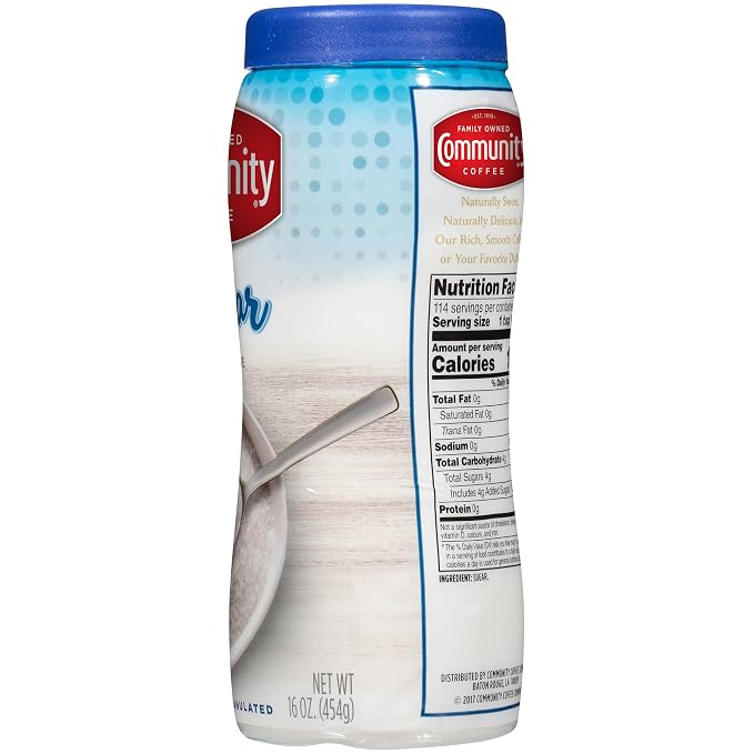 Community Coffee Extra Fine Granulated Sugar, 16 Ounce Can (Pack of 2)
