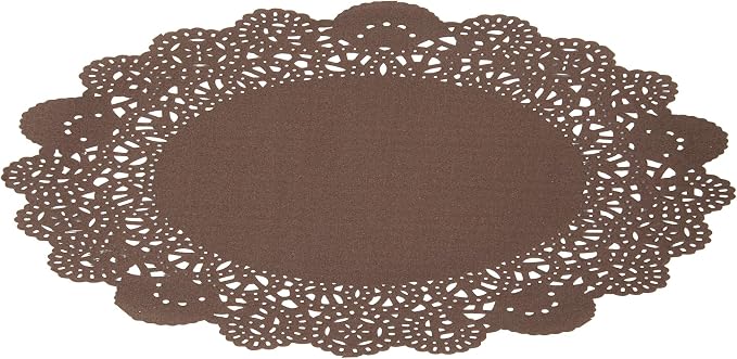 Restaurantware-Pastry Tek 8 x 8 Inch Paper Lace Doilies, 100 Round Disposable Table Doilies - Elegant Lace Finish, Long Lasting, Brown Paper Lace Doilies, for Pastries, Cupcakes, Desserts