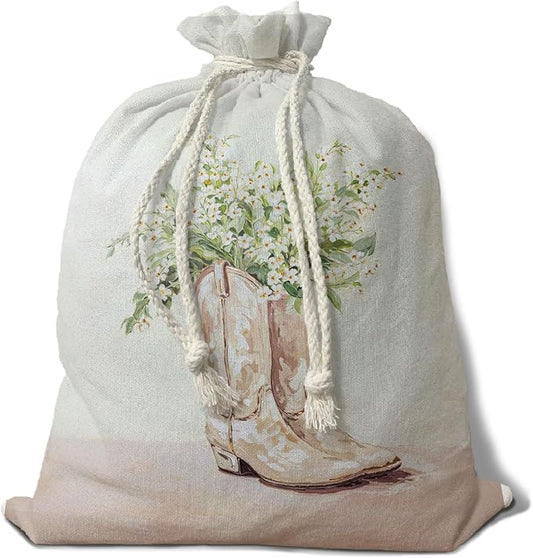 UTELKA Flroal Reusable Linen Bread Bag for Homemade Bread, Vintage Wildflower Beeswax Bread Bag, Western Storage Large Bread Box for Baker Focaccia Sandwich Bags Baking 16.5x12