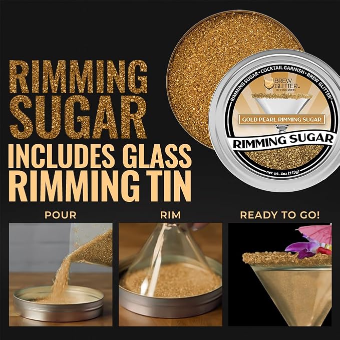 Brew Glitter - Gold Pearl Rimming Sugar (1LB, 1x Resealable Bag) Cocktail Garnish for Mixed Drinks & Refreshments