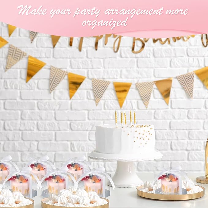 Thenshop 50 Pcs Clear Cupcake Boxes Individual 3.5 Inch Plastic Single Cupcake Containers Boxes with Inserts and Ribbon Individual Cake Storage Holders for Cake Kitchen(Silver)