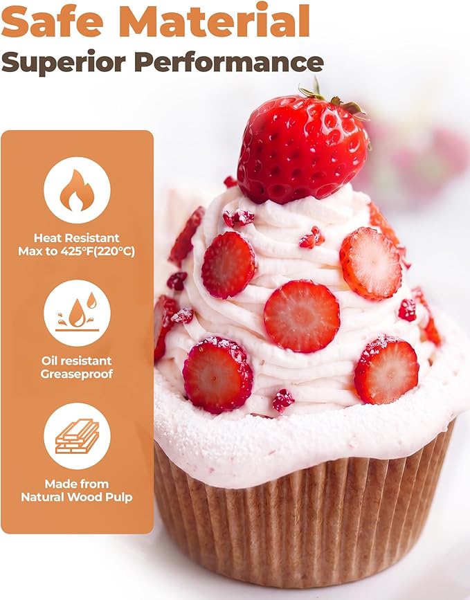 Bake Choice Non-stick 200pcs Standard Cupcake Liners for Baking, Natural, Food-grade Cupcake Wrapper, Greaseproof Parchment Muffin Liners