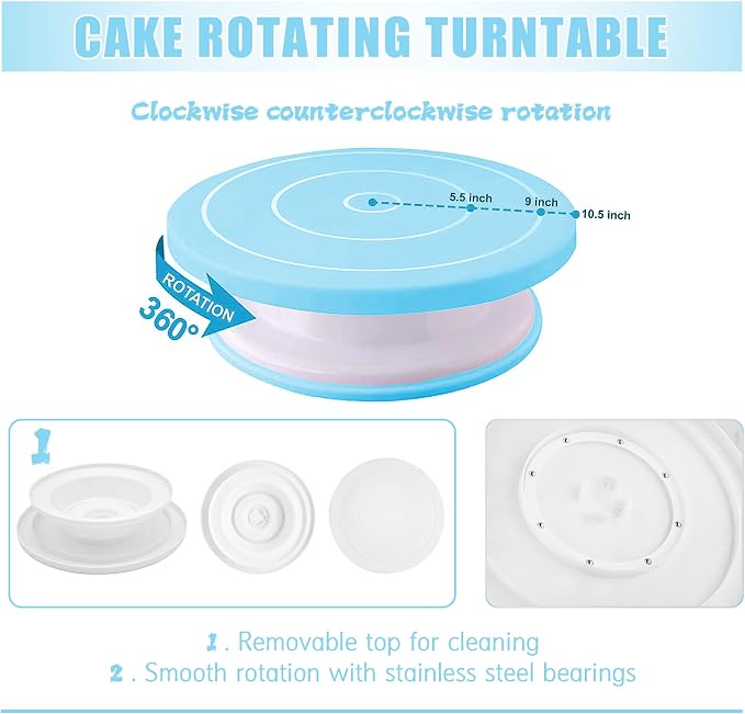 Cake Decorating Supplies Kit Tools 255pcs, Cake Decorating Set with Cake Turntable, 12 Numbered Icing Piping Tips, Cookie Cutters, Icing Smoother & Other Accessories for Cake Decoration (255, Blue)