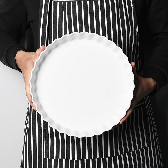 ONTUBE Ceramic Pie Pans 11 Inches, Quiche Pans (White, 11" x 1 Pieces)