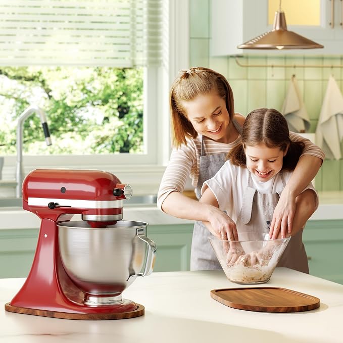 GuanQiao Food-Grade Bamboo Slider for KitchenAid 4.5-5 Qt Tilt Head Stand Mixer, Appliance Sliding Mat for Kitchenaid Artisan, Kitchen Countertop Storage Accessories Mixer Moving Tray Attachments
