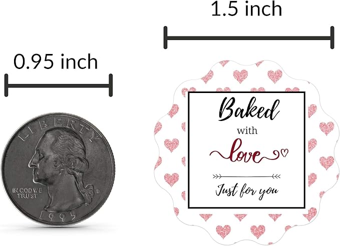 Mobiusea Creation Baked with Love Stickers Roll | Scalloped Cut | Waterproof | 1.5 inch | 500 Labels for Cookie Cupcake Stickers Homemade Bakery Bread Bags Labels Baked Goods Packaging