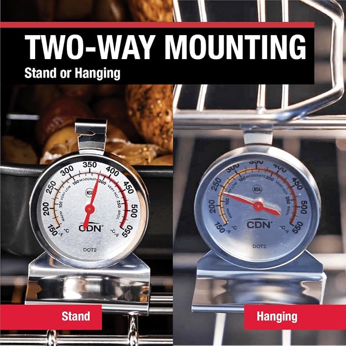 CDN Oven Thermometer ProAccurate®, Easy-to-Read 2" Dial, Stainless Steel Housing, Temperature Zones, Stand or Hang, Monitor Oven Temperatures, NSF Certified - DOT2