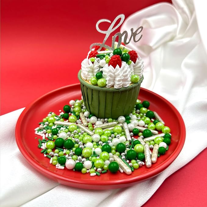 Sprinkles for Cake Decorating, 4.6oz Green and White Pearl Silver Jimmies St. Patrick’s Day Sprinkles Mix for Baking Cookies Cupcake Ice Cream