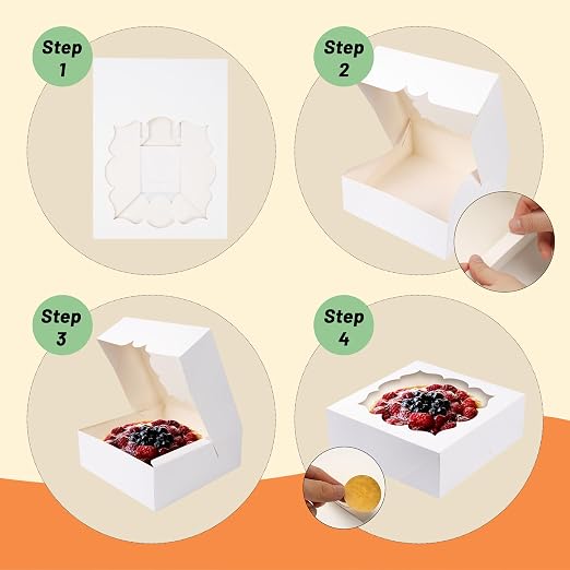 20 Pack Pie Boxes 9x9x3Inch Cake Boxes Bakery Boxes with Window for Pie, Cookies, Donuts, Chocolate Covered Strawberries, Graduation Gifts Party Favors(White)