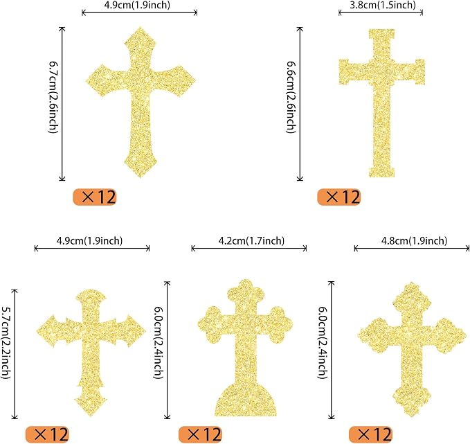 60 PCS Edible Cross Cupcake Toppers God Bless and Baptism Cupcake Toppers Edible Cross Cupcake Picks First Communion Cake Decorations for Religious Theme Baby Shower Birthday Party Supplies Gold