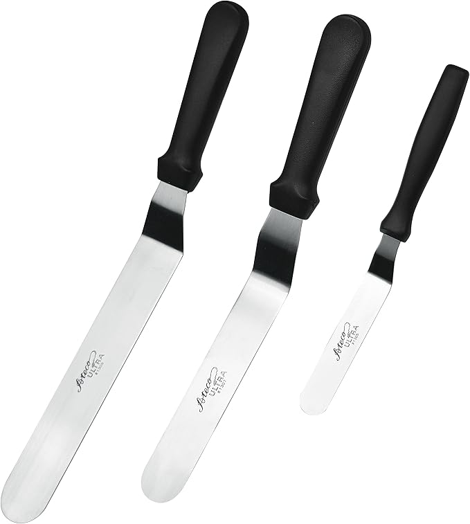 Ateco Ultra Offset Spatula 3 Piece Set; 1305 - 4.25 Inch, 1307 - 7.75 Inch, and 1309 - 9.75 Inch, Stainless Steel Blades